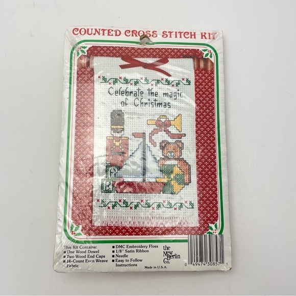 Vintage Mini Dowel Cross Stitch Craft Kit Christmas Toys - Picture 2 of 5